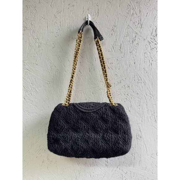 TORY BURCH Fleming soft bouclé tweed small convertible crossbody bag -Black - Picture 4 of 14